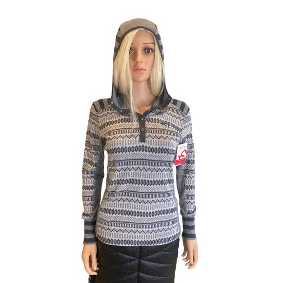 Kari Traa Merino Wool Half-Zip Nordic Base Layer Hoodie Top Medium Gray - Picture 6 of 11